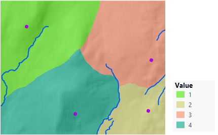 Map of the territory the rangers can reach from each station when they are all on foot Map of the territory the rangers can reach from each station when they are all on foot